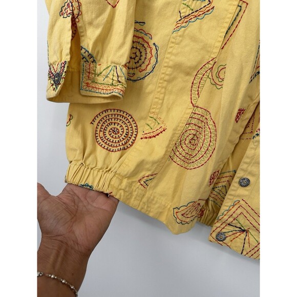 VTG Tantrums Embroidered Floral Boho Hippie  yellow  Jacket Pockets Size 1X  Min - Picture 7 of 11